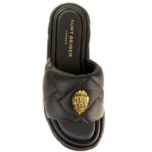 Kurt Geiger Black Quilted Slides with Gold Detail - KENSINGTON PUFF FLATFORM